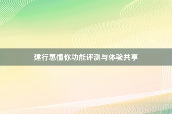 建行惠懂你功能评测与体验共享